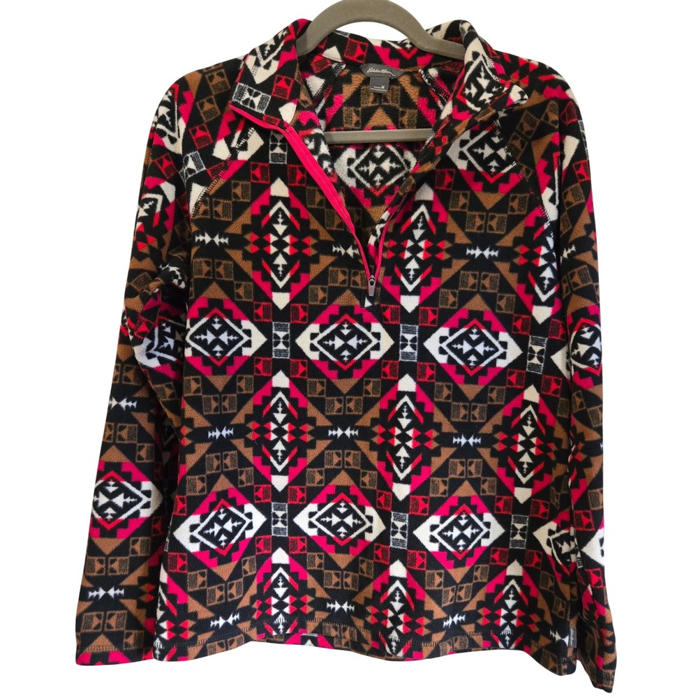 Eddie Bauer Gorpcore, Women M Fleece Pullover Quarter Zip Southwestern Geometric - Picture 2 of 9